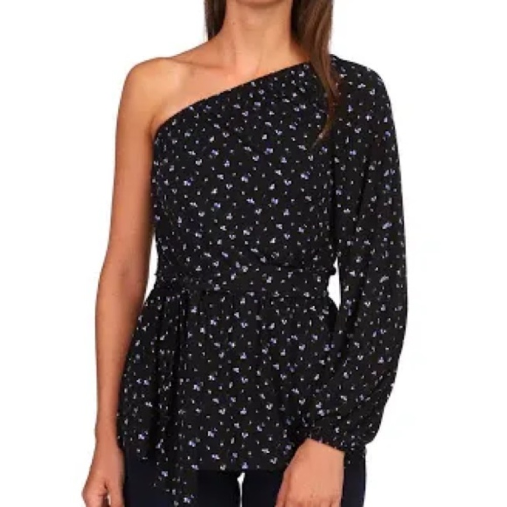 NEW NWT Michael Kors Floral One Shoulder Tie Waist Tunic Top Sz XL Bell Sleeves